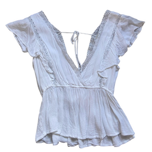 Abercrombie & Fitch White Lace V-Neck Blouse